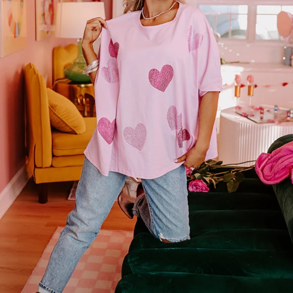 Peach Love California Sweethearts Oversized‎ Embellished Tee 100% Cotton.